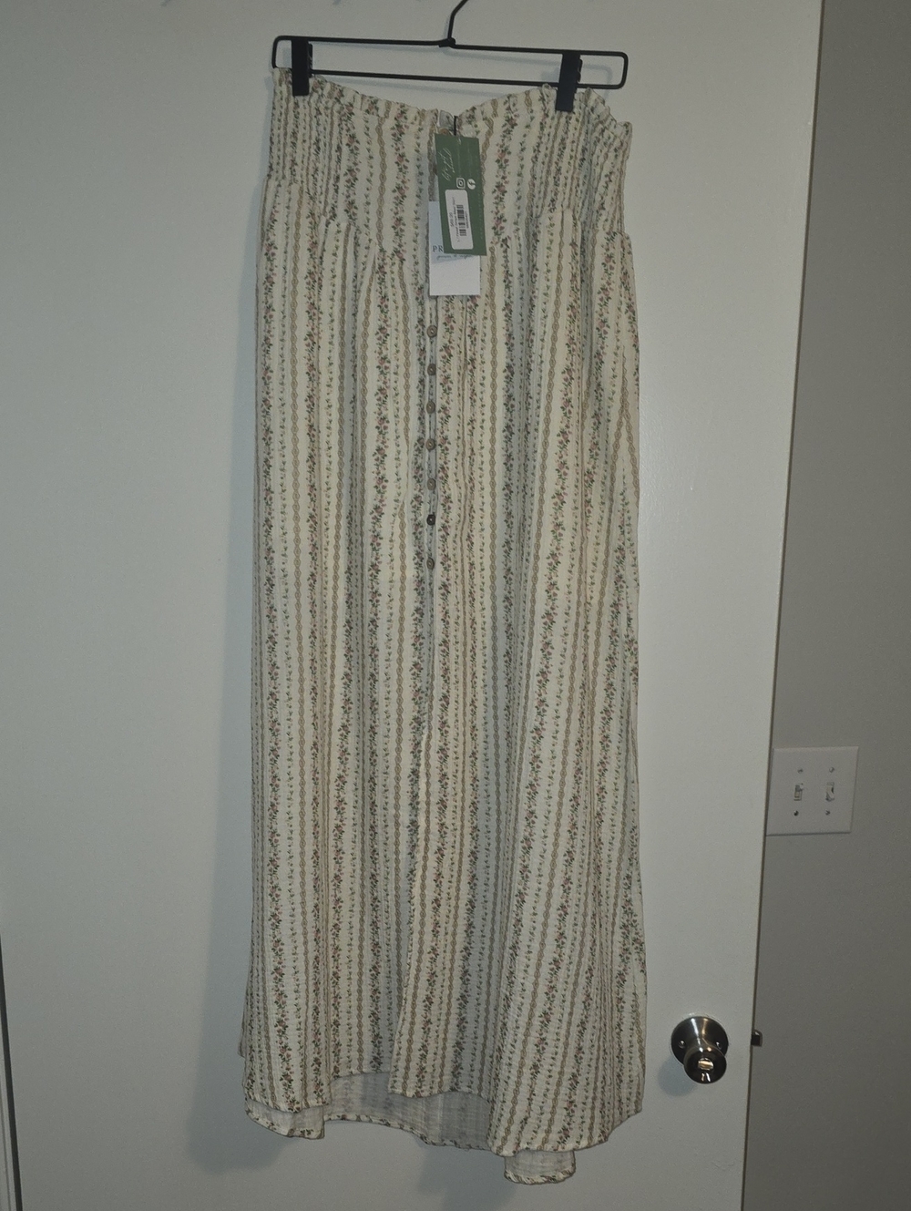 Promesa Cream Striped Floral-Print Button Front Maxi Skirt